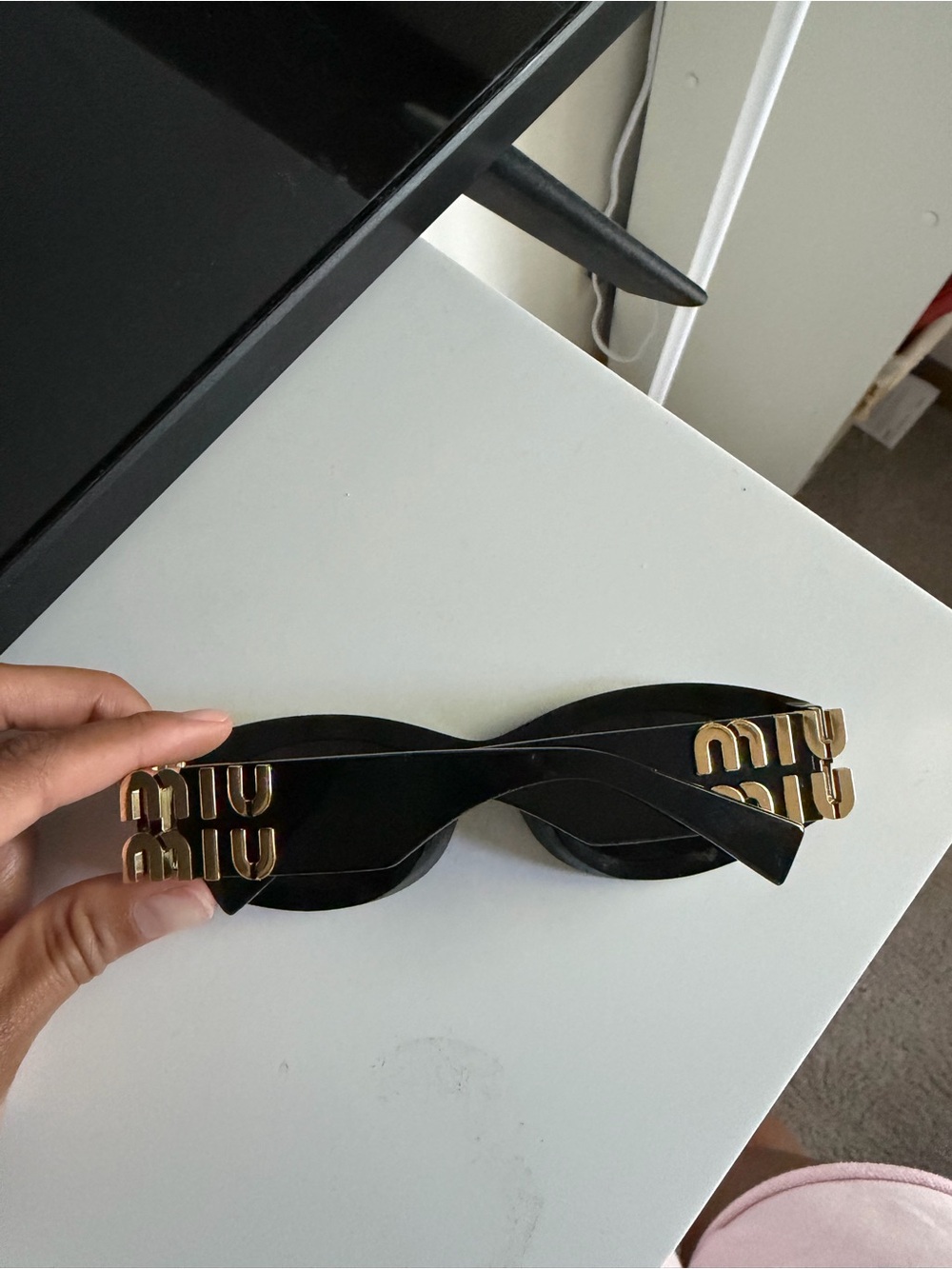 Miu Miu Black Sunglasses with Gold Logo Accent - Picture 10 of 10